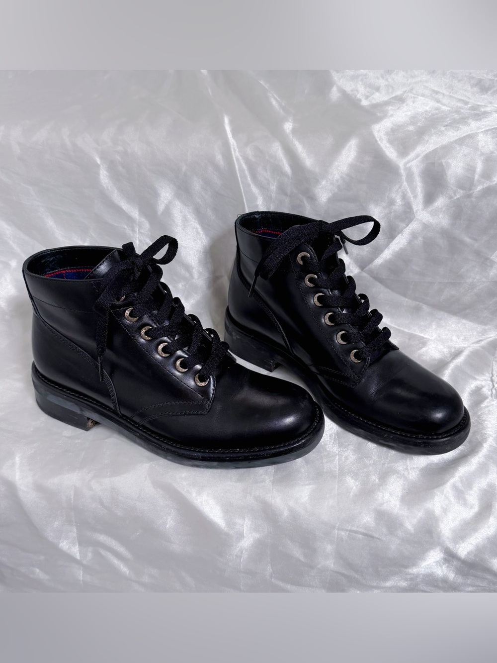 CHANEL Black Leather Lace-Up Ankle Boots
